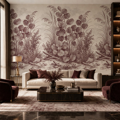 Coastal Botanical Wallpaper Toile Illustration Beach Grass Wall Mural