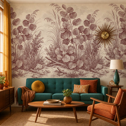Coastal Botanical Wallpaper Toile Illustration Beach Grass Wall Mural