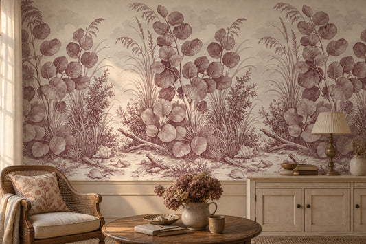 Coastal Botanical Wallpaper Toile Illustration Beach Grass Wall Mural
