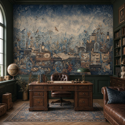 Curiosity Cabinet Wallpaper Botanical Illustration Vintage Landscape Wall Mural