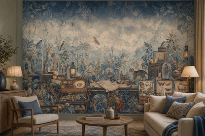 Curiosity Cabinet Wallpaper Botanical Illustration Vintage Landscape Wall Mural