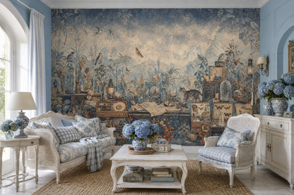 Curiosity Cabinet Wallpaper Botanical Illustration Vintage Landscape Wall Mural