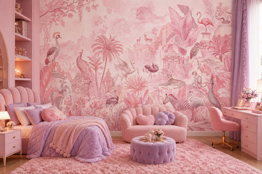 Tropical Jungle Wallpaper Toile Removable Safari Animals Wall Decor
