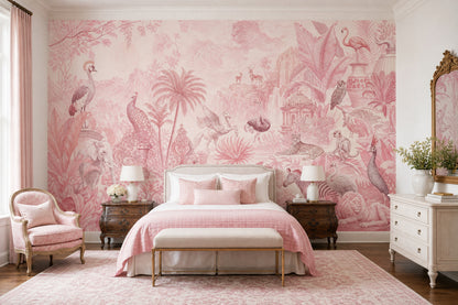 Tropical Jungle Wallpaper Toile Removable Safari Animals Wall Decor
