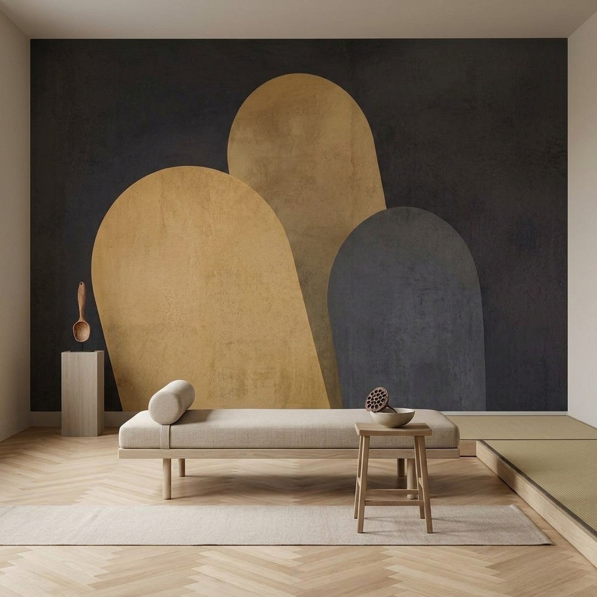 Abstract Arches Wallpaper Textured Plaster Charcoal Background Removable Wall Decor