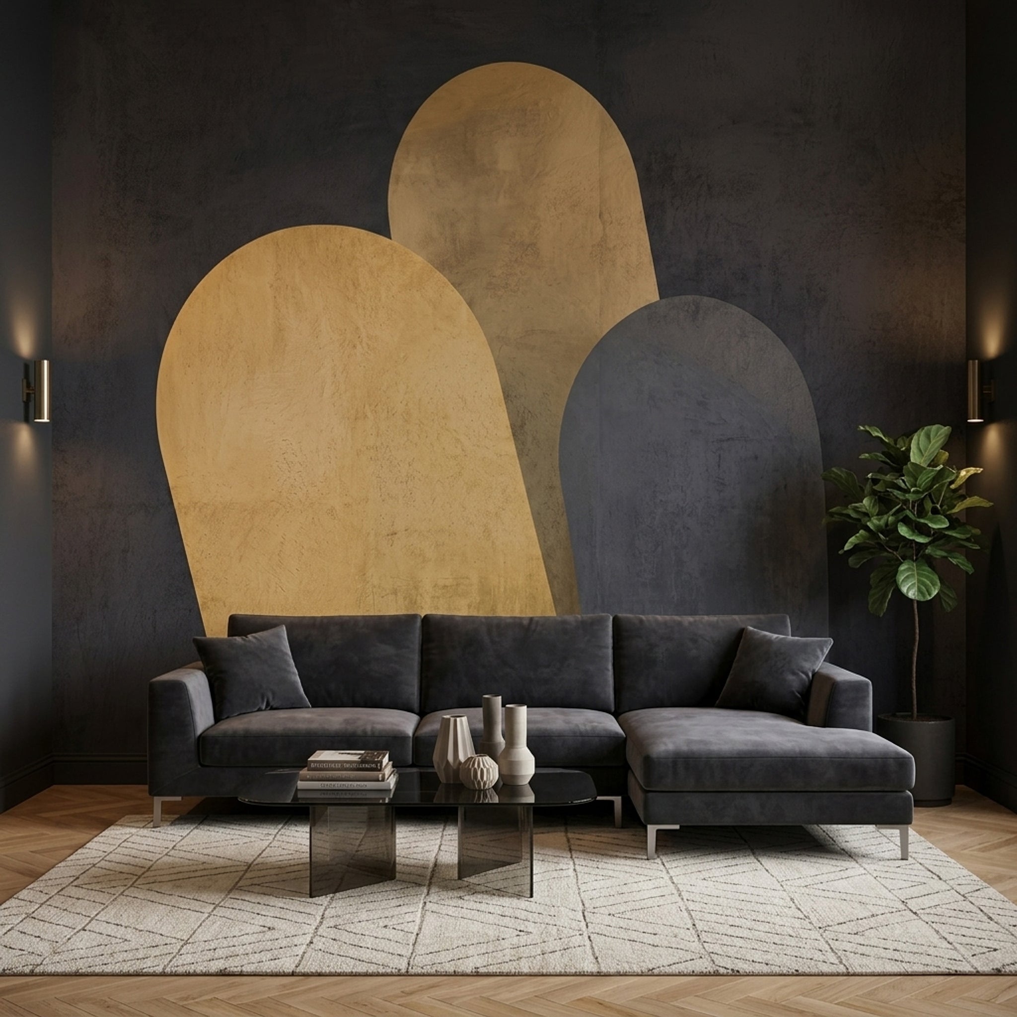 Abstract Arches Wallpaper Textured Plaster Charcoal Background Removable Wall Decor