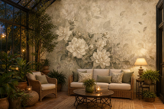 Vintage Floral Wallpaper Cream Blossoms Romantic Garden Removable Wall Decor