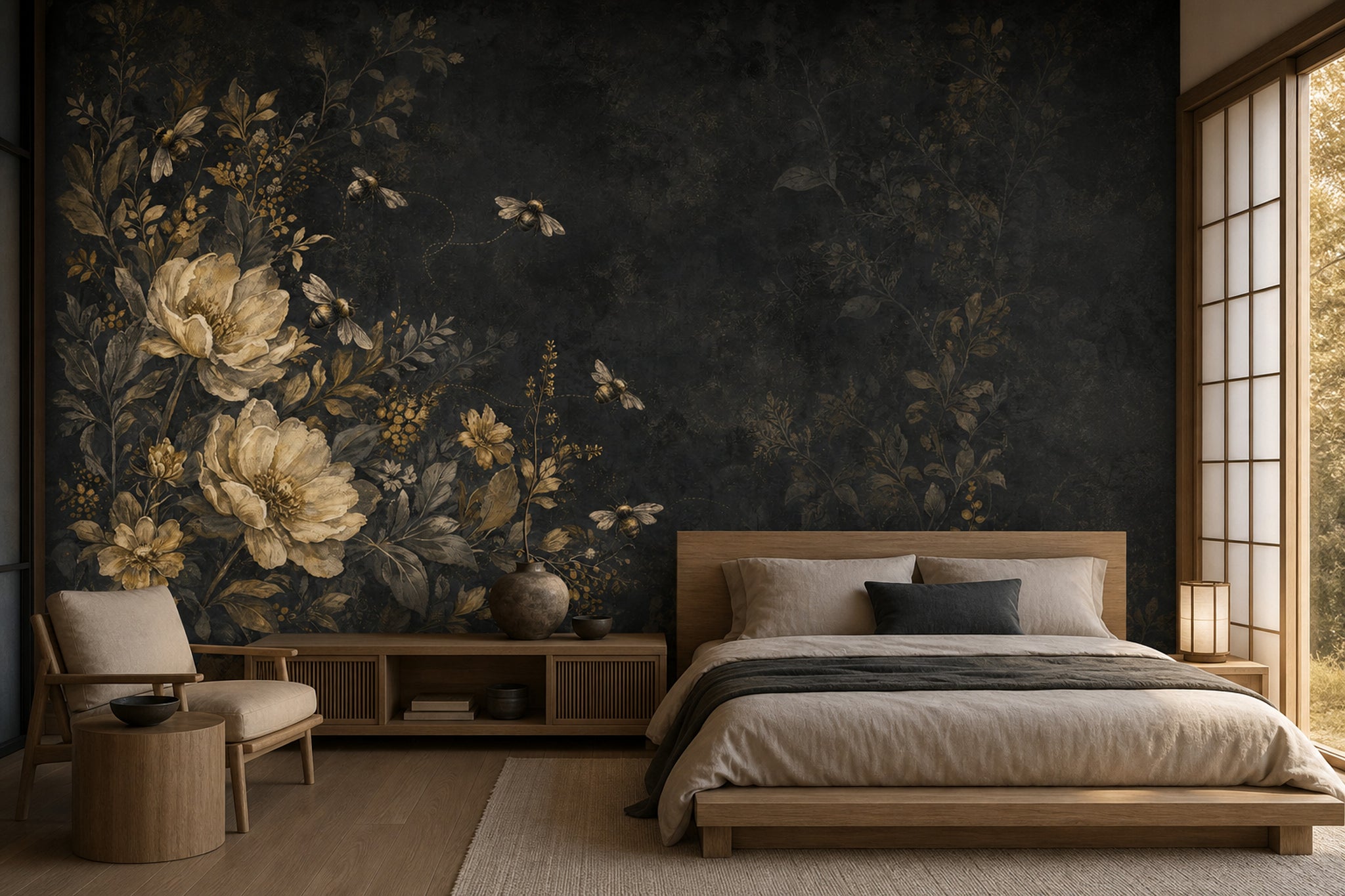 Vintage Floral Wallpaper Botanical Bees Wall Mural