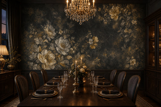 Dark Floral Wallpaper Moody Botanical Vintage Removable Wall Decor