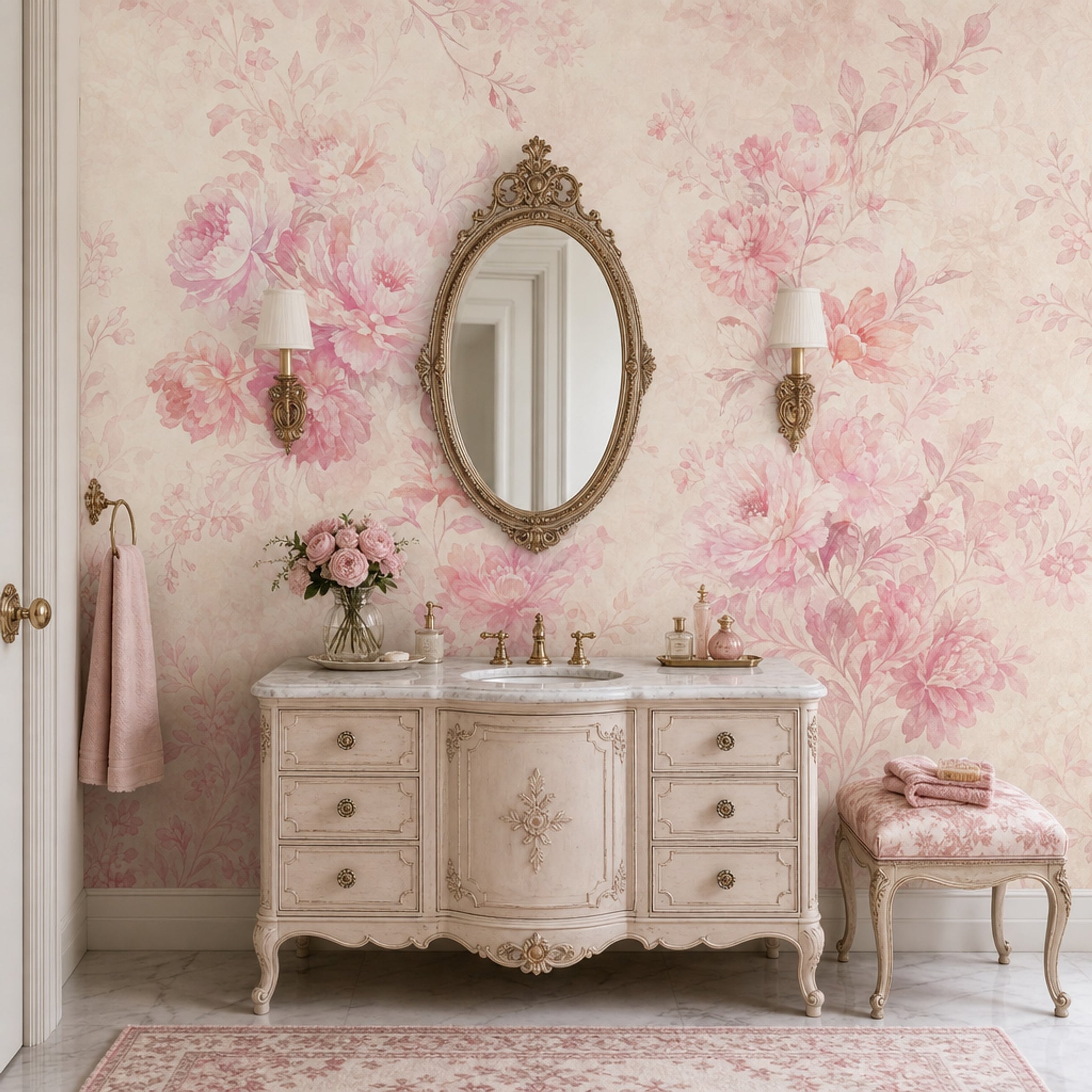 Watercolor Floral Wallpaper Pink Peonies Pastel Blossoms Wall Mural