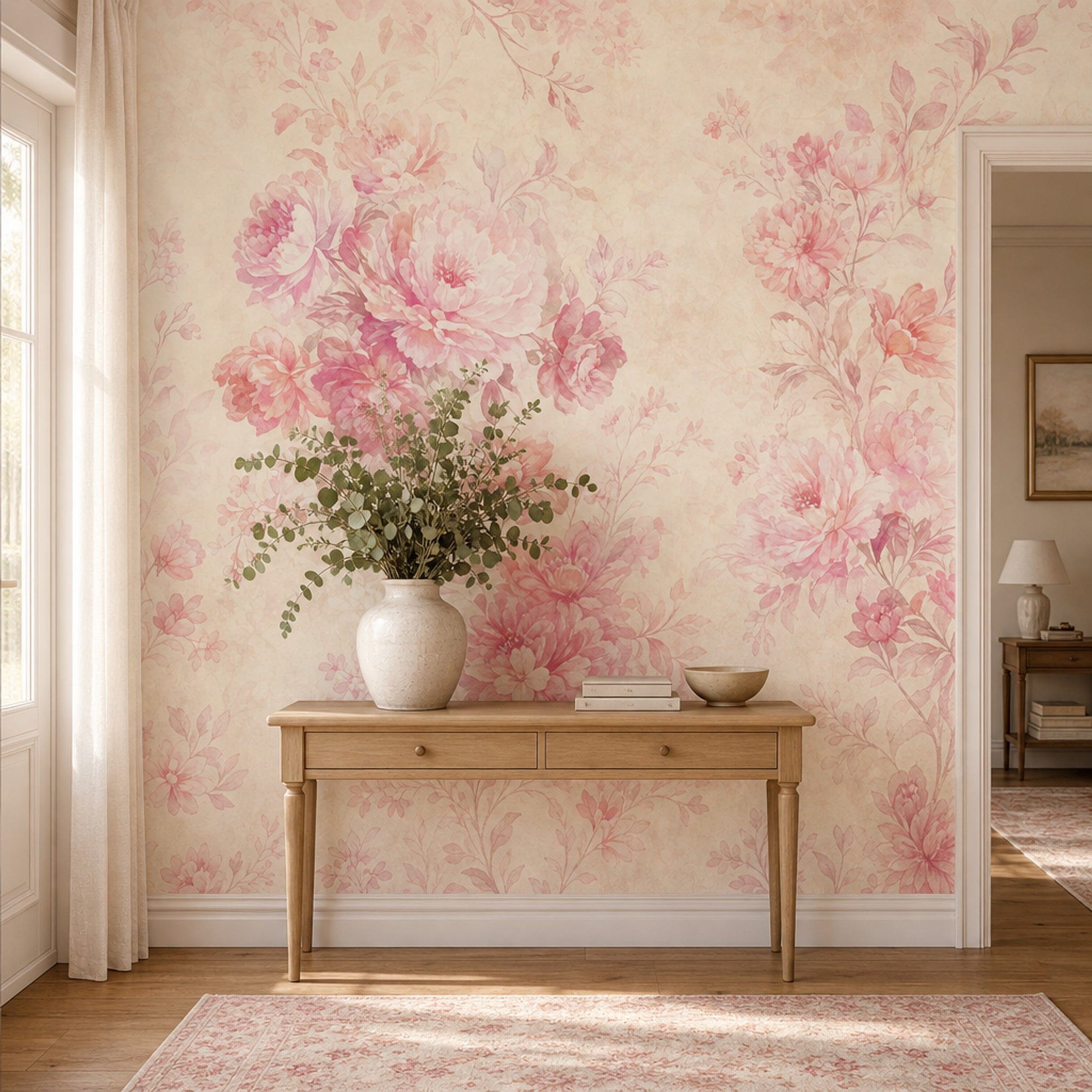 Watercolor Floral Wallpaper Pink Peonies Pastel Blossoms Wall Mural