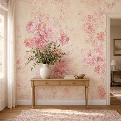 Watercolor Floral Wallpaper Pink Peonies Pastel Blossoms Wall Mural