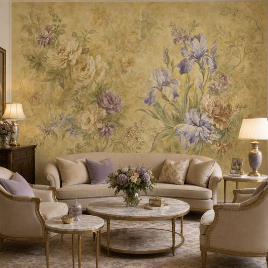 Vintage Floral Wallpaper Watercolor Flowers Removable Beige Parchment Background Wall Decor