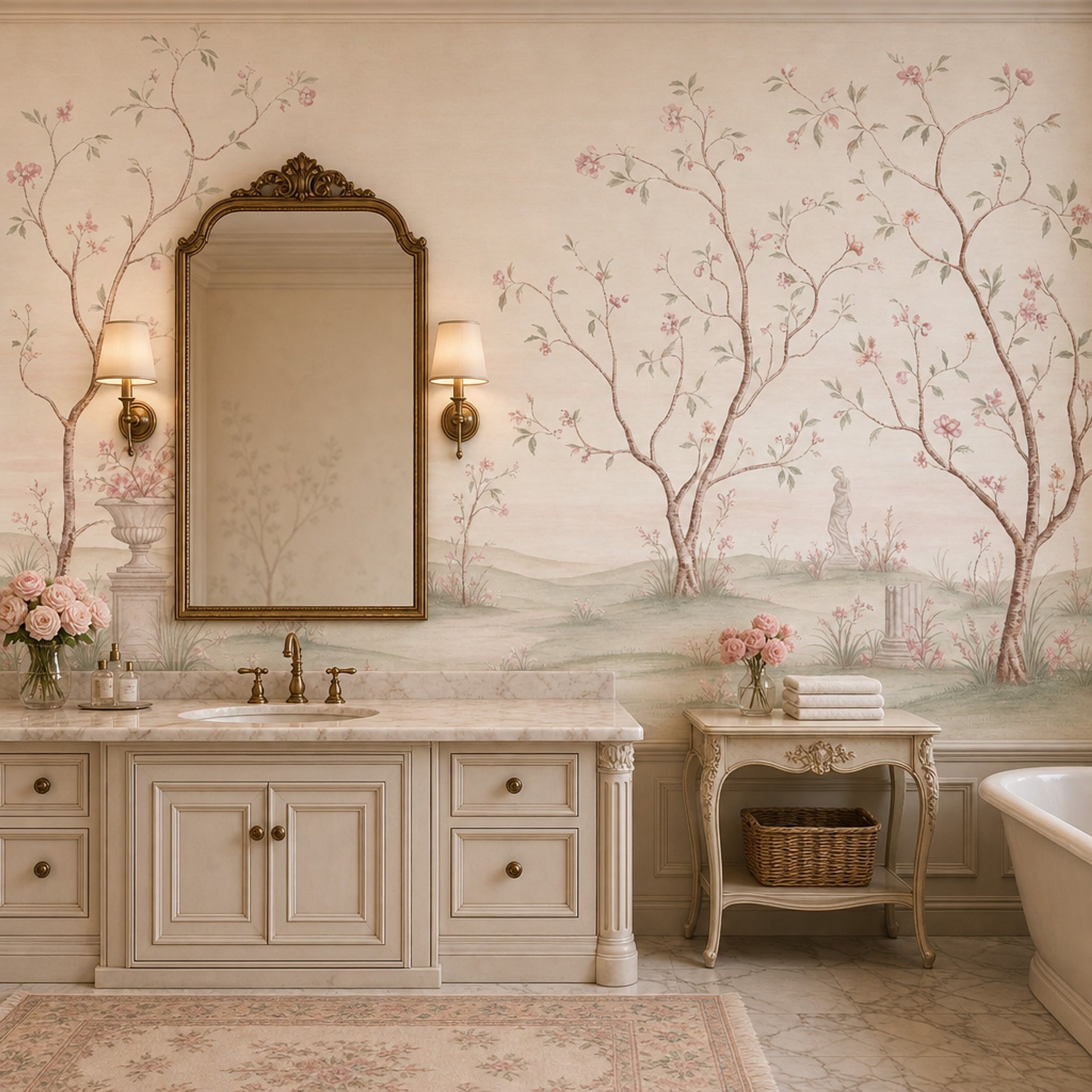 Muted Green Wallpaper Blossom Pastel Removable Wall Decor