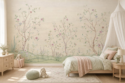Muted Green Wallpaper Botanical Removable Watercolor Wall Decor