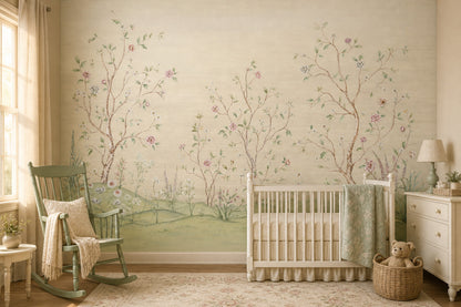 Muted Green Wallpaper Botanical Removable Watercolor Wall Decor