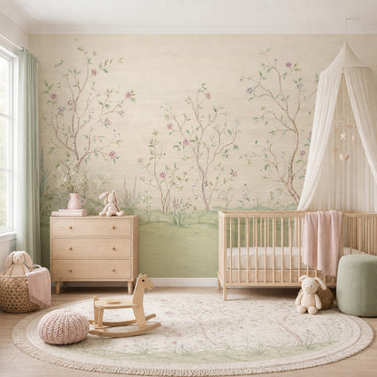 Muted Green Wallpaper Botanical Removable Watercolor Wall Decor
