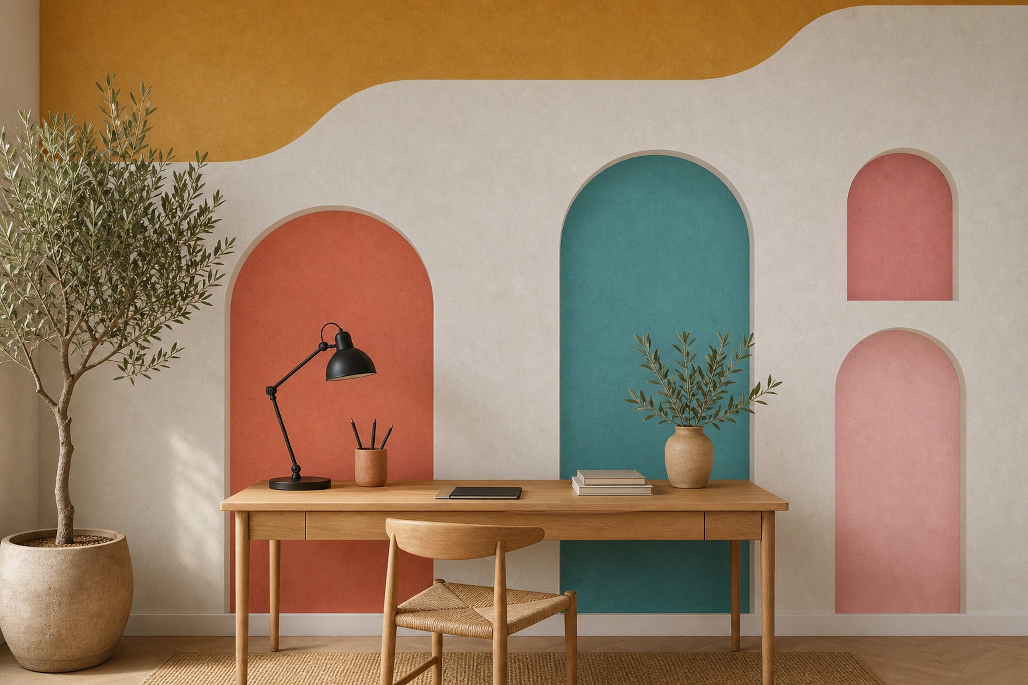 Mid-Century Modern Wallpaper Retro Minimalist Removable Wall Decor