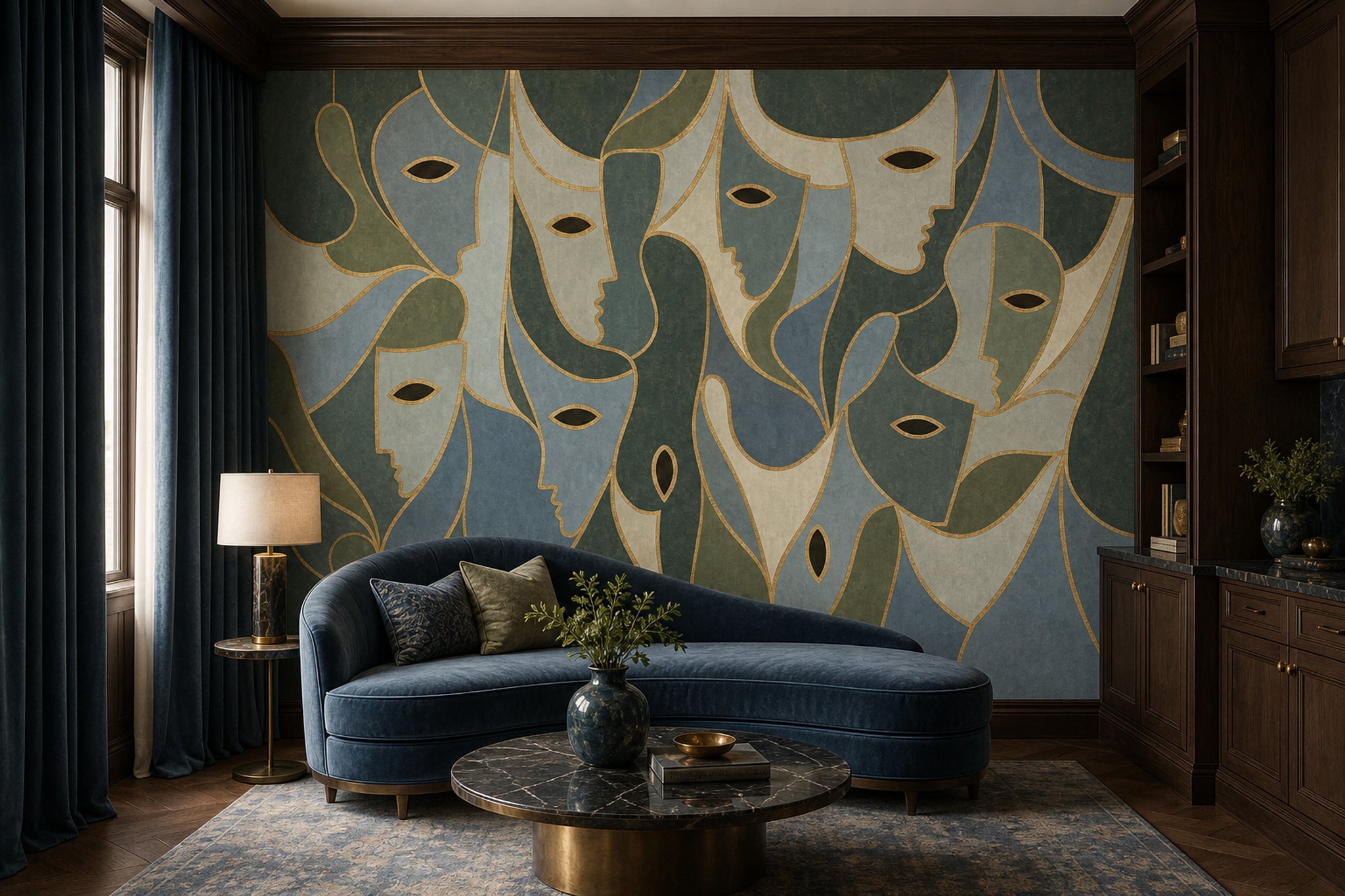 Muted Green Wallpaper Olive Blue Gray Removable Wall Decor