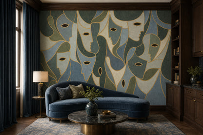 Muted Green Wallpaper Olive Blue Gray Removable Wall Decor