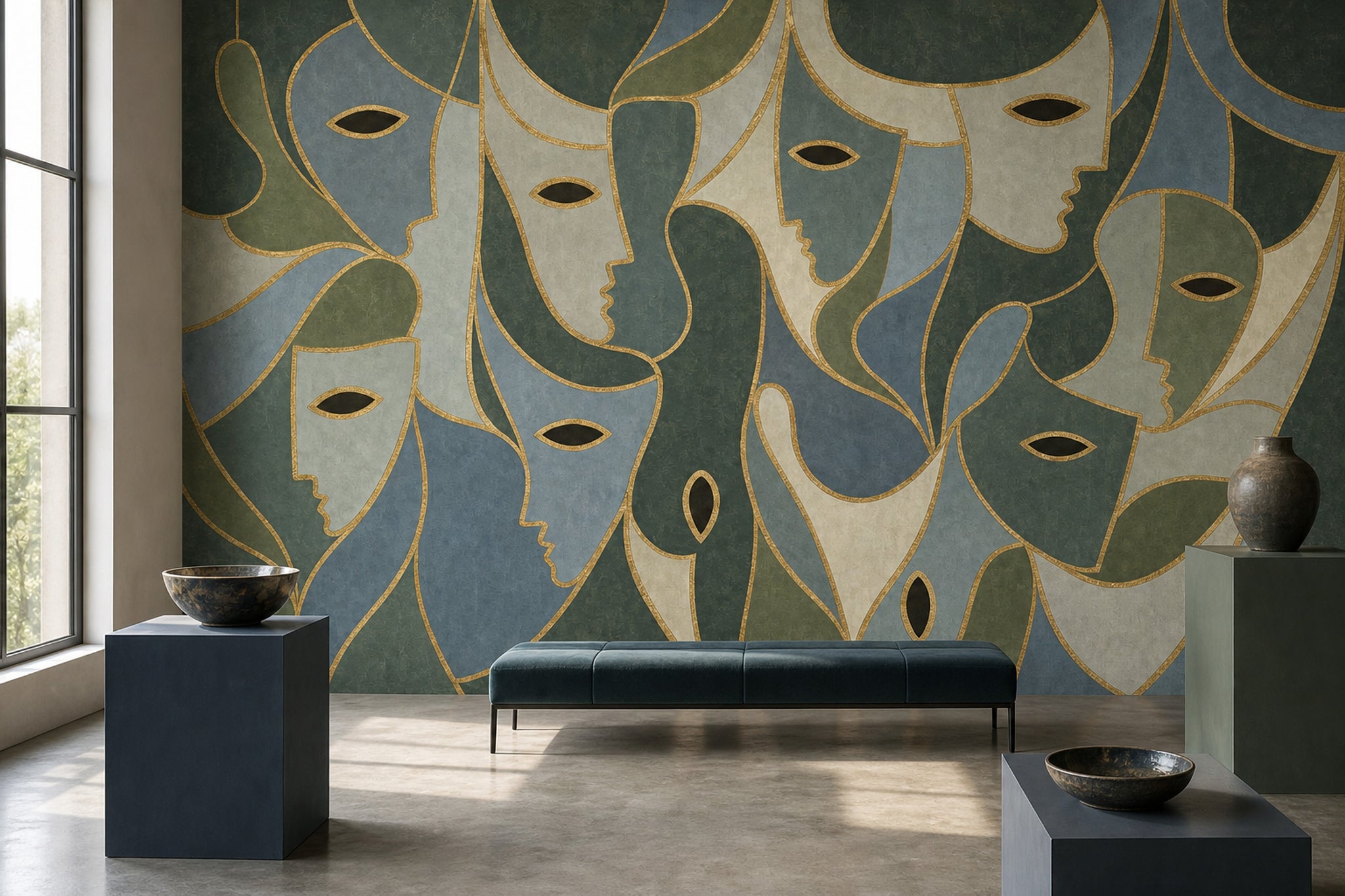 Muted Green Wallpaper Olive Blue Gray Removable Wall Decor