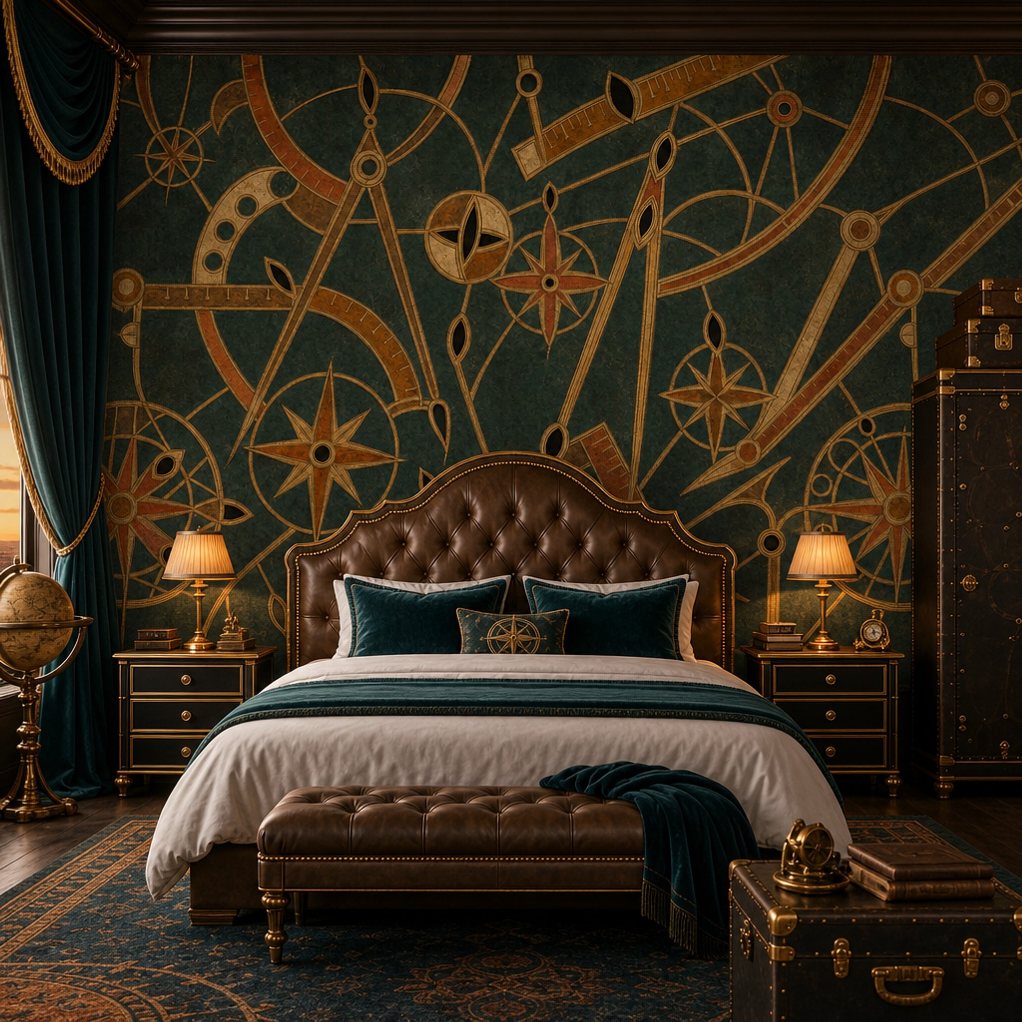 Compass Rose Wallpaper Nautical Navigation Removable Astrolabe Wall Decor