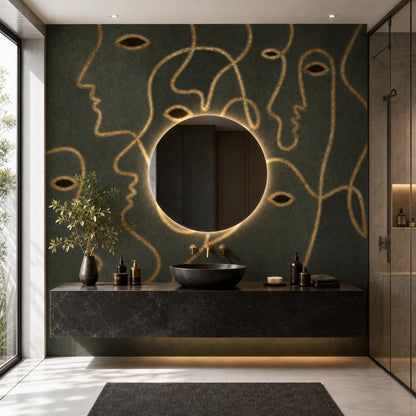 Line Art Faces Wallpaper Gold Outline Moody Wallpaper Wall Mural