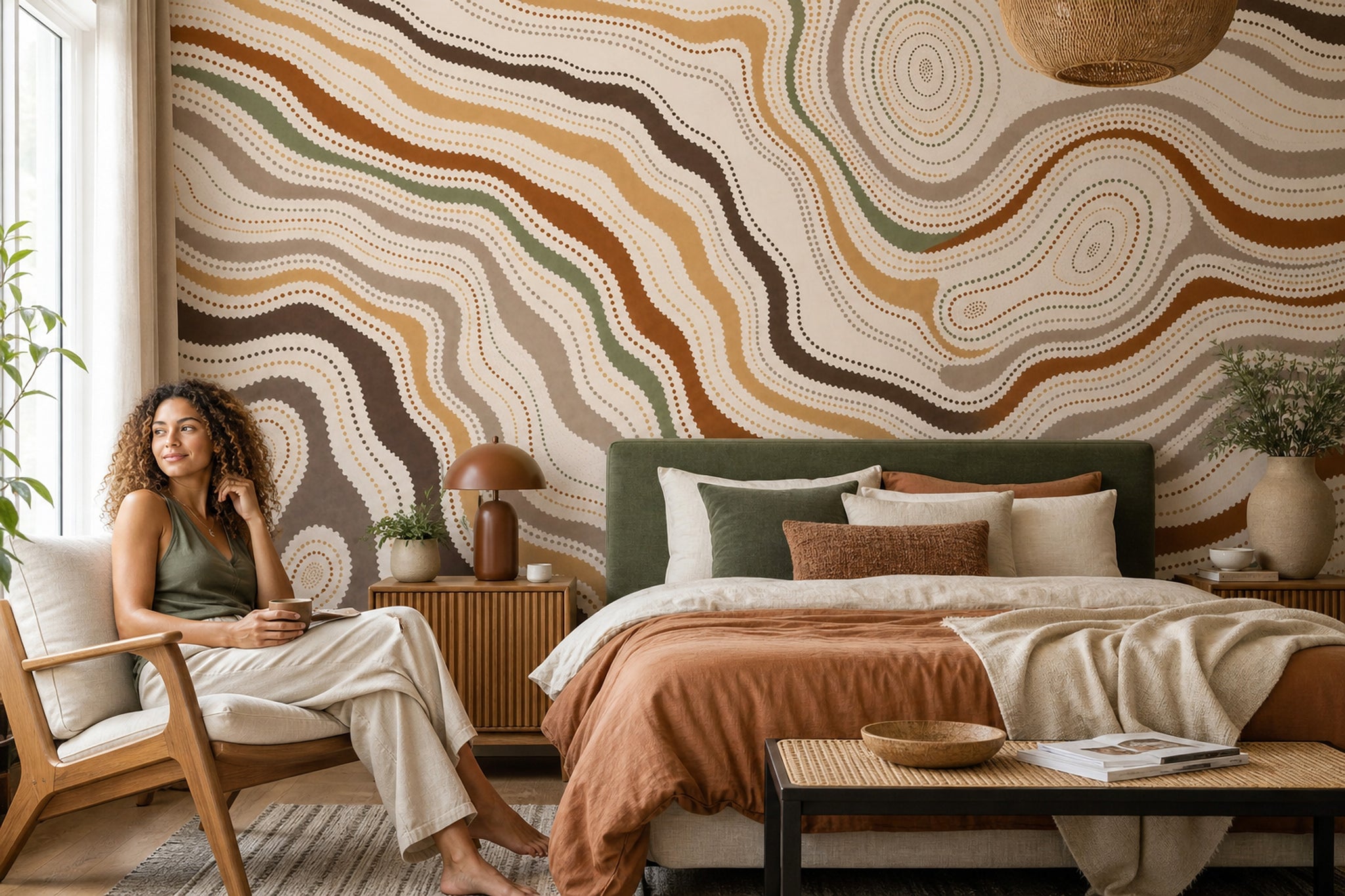 Topographic Wallpaper Contour Lines Removable Earth Tones Wall Decor