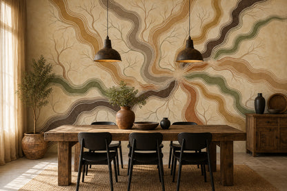 Topographic Wallpaper River Like Lines Dot Painting Wall Mural