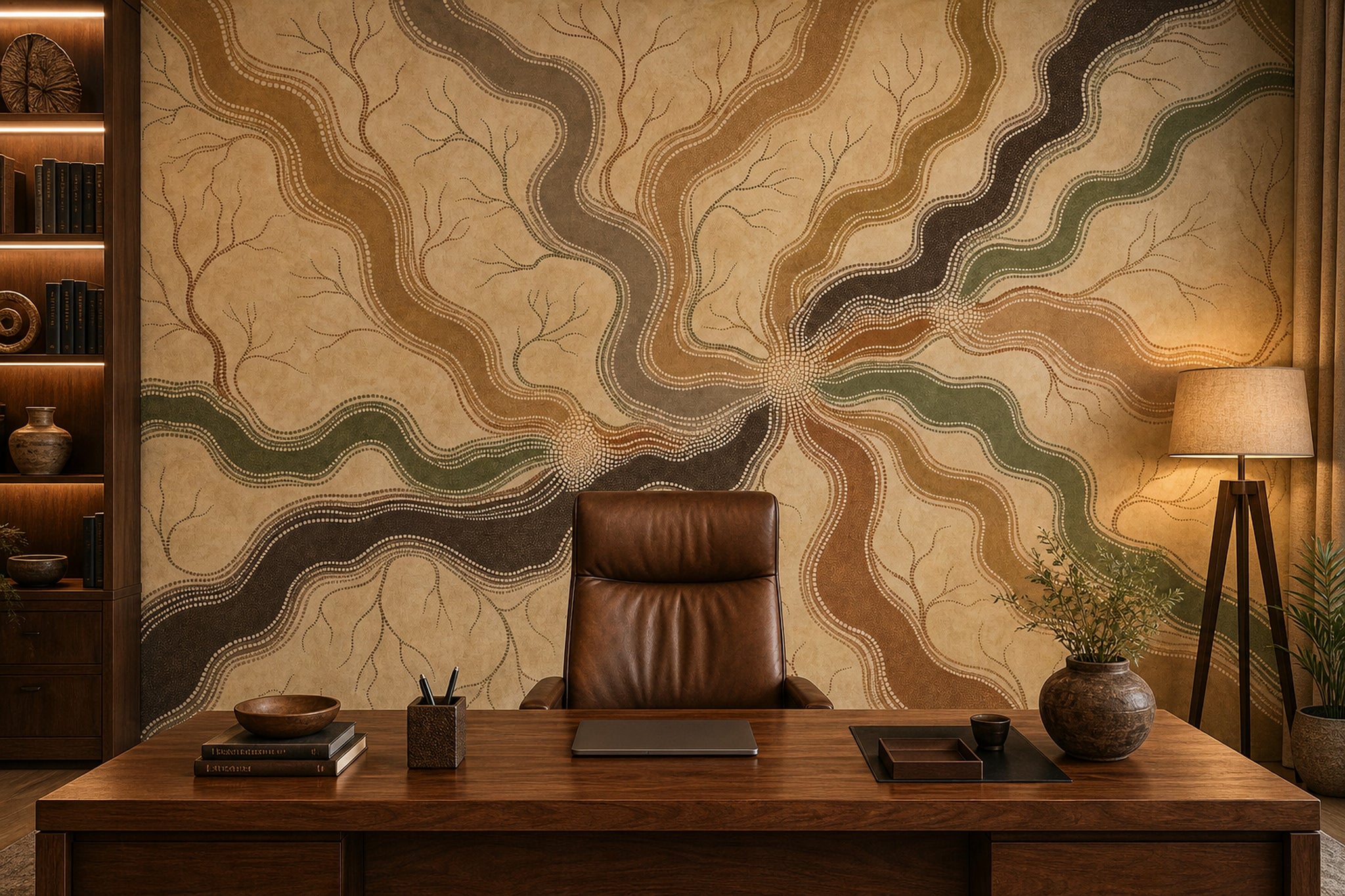 Topographic Wallpaper River Like Lines Dot Painting Wall Mural