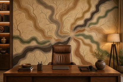 Topographic Wallpaper River Like Lines Dot Painting Wall Mural