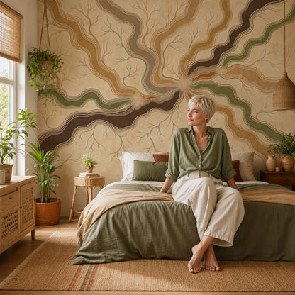 Topographic Wallpaper River Like Lines Dot Painting Wall Mural