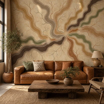 Topographic Wallpaper River Like Lines Dot Painting Wall Mural