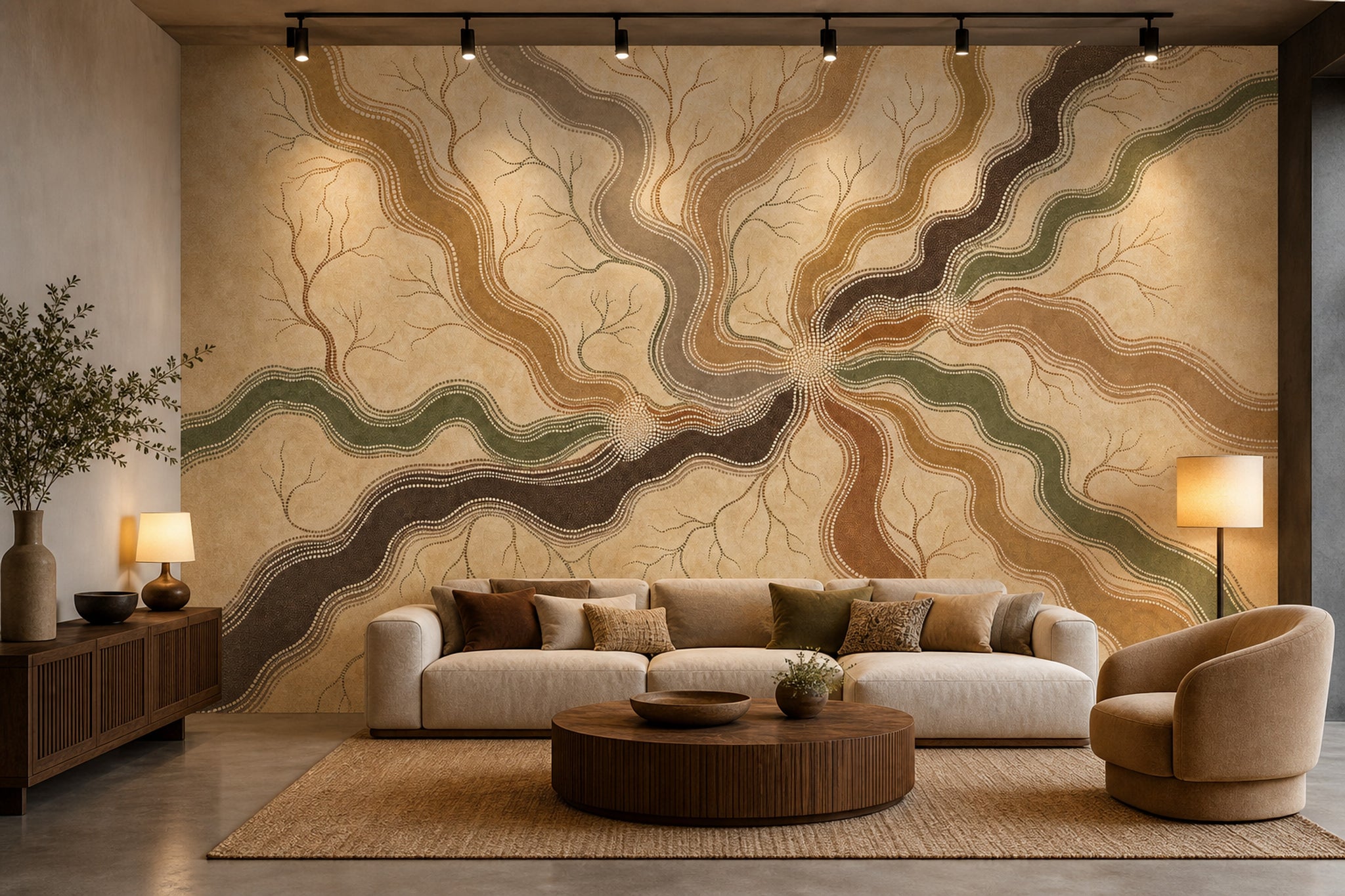 Topographic Wallpaper River Like Lines Dot Painting Wall Mural