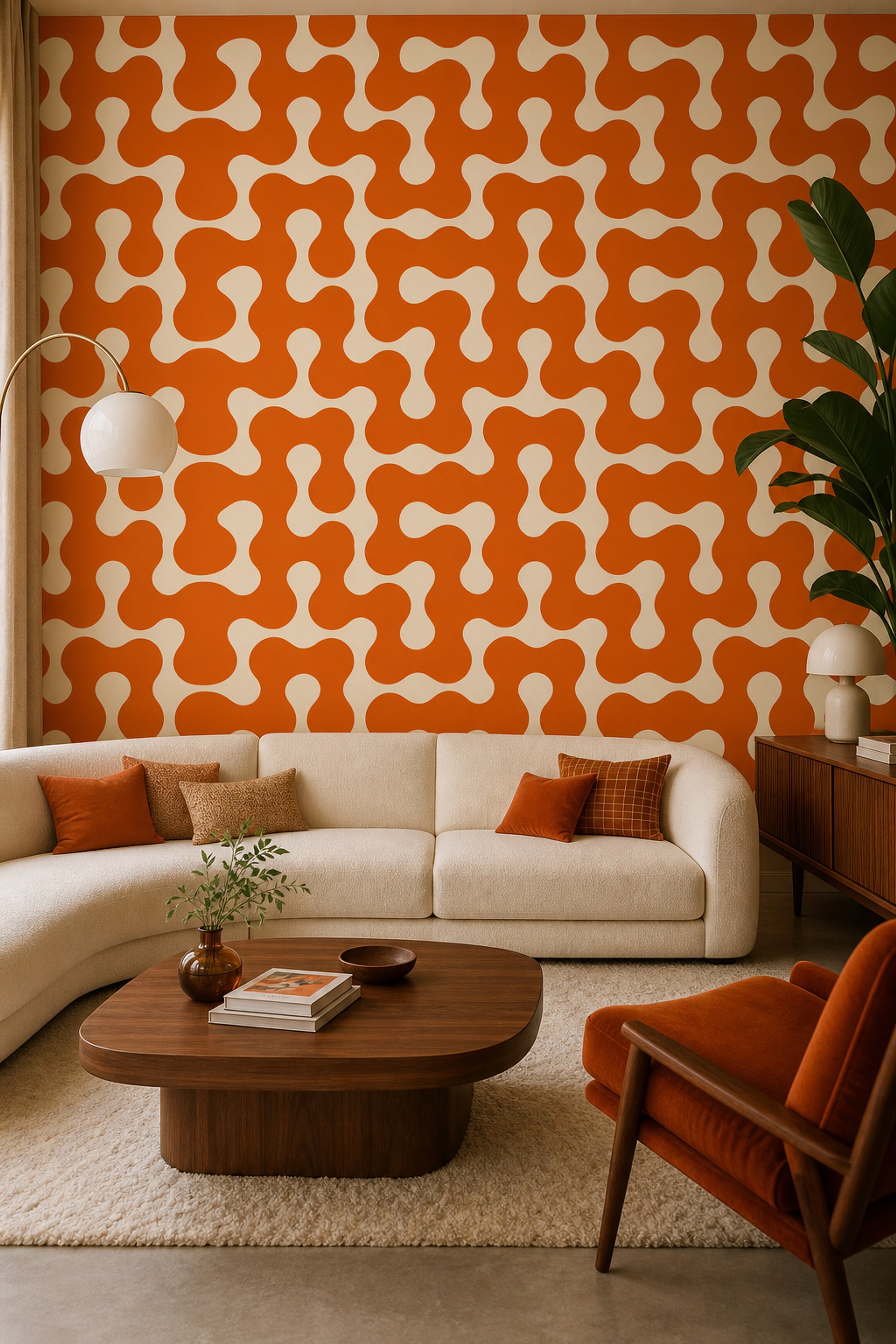 Mid Century Modern Wallpaper Retro Orange Removable Wall Decor