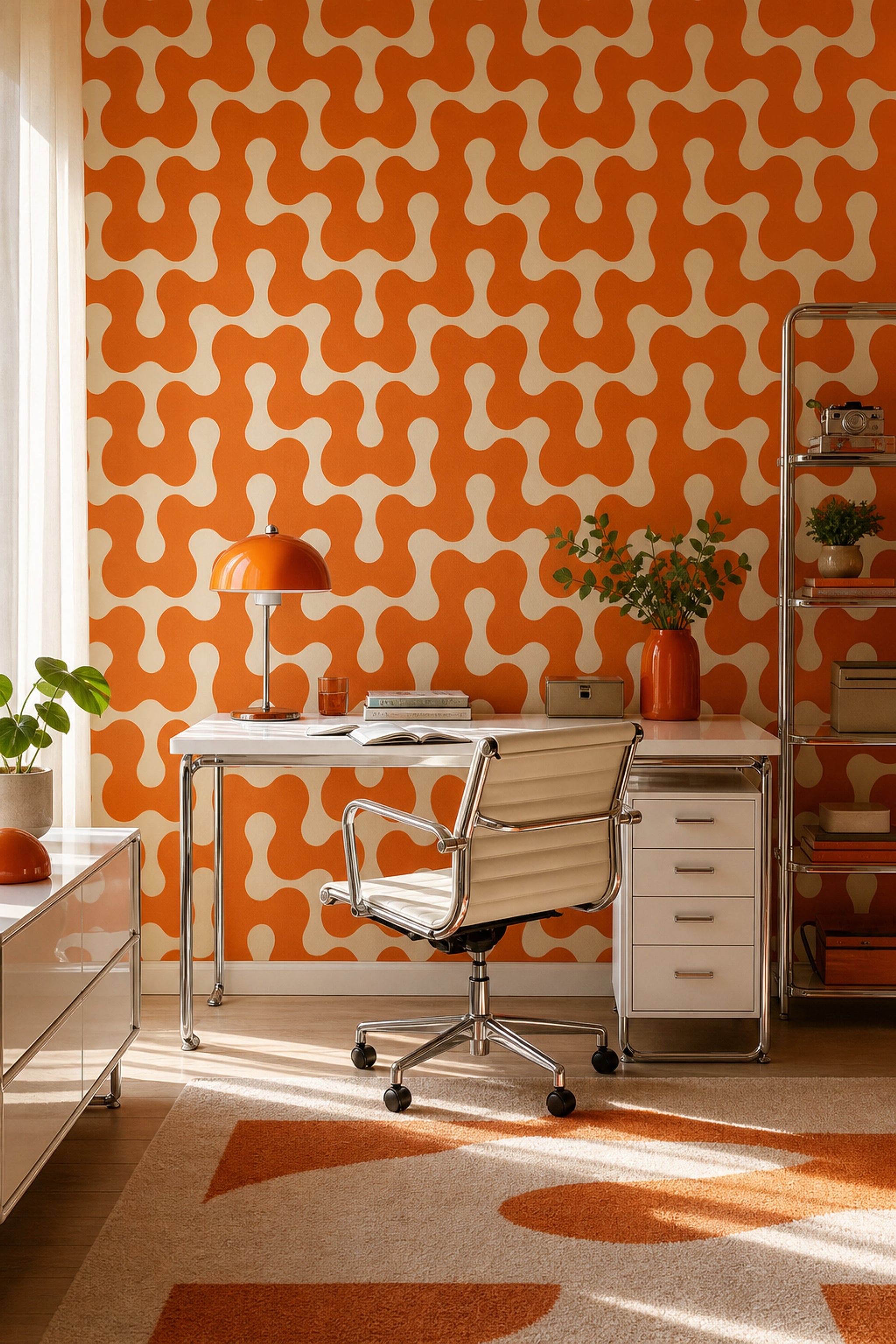 Mid Century Modern Wallpaper Retro Orange Removable Wall Decor