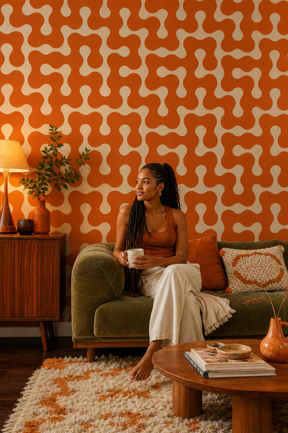 Mid Century Modern Wallpaper Retro Orange Removable Wall Decor