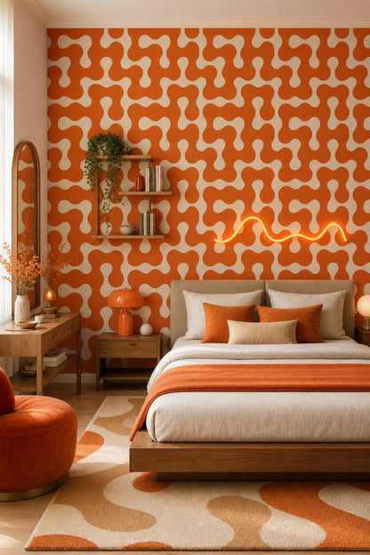 Mid Century Modern Wallpaper Retro Orange Removable Wall Decor