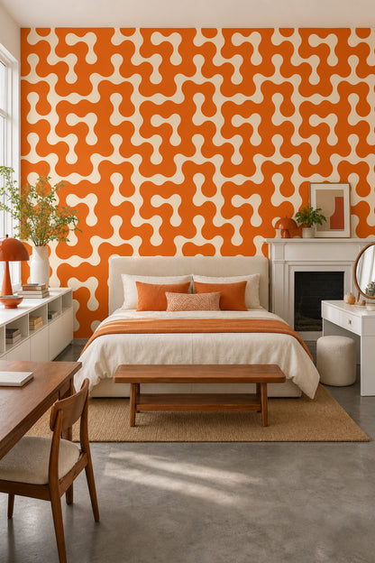 Mid Century Modern Wallpaper Retro Orange Removable Wall Decor