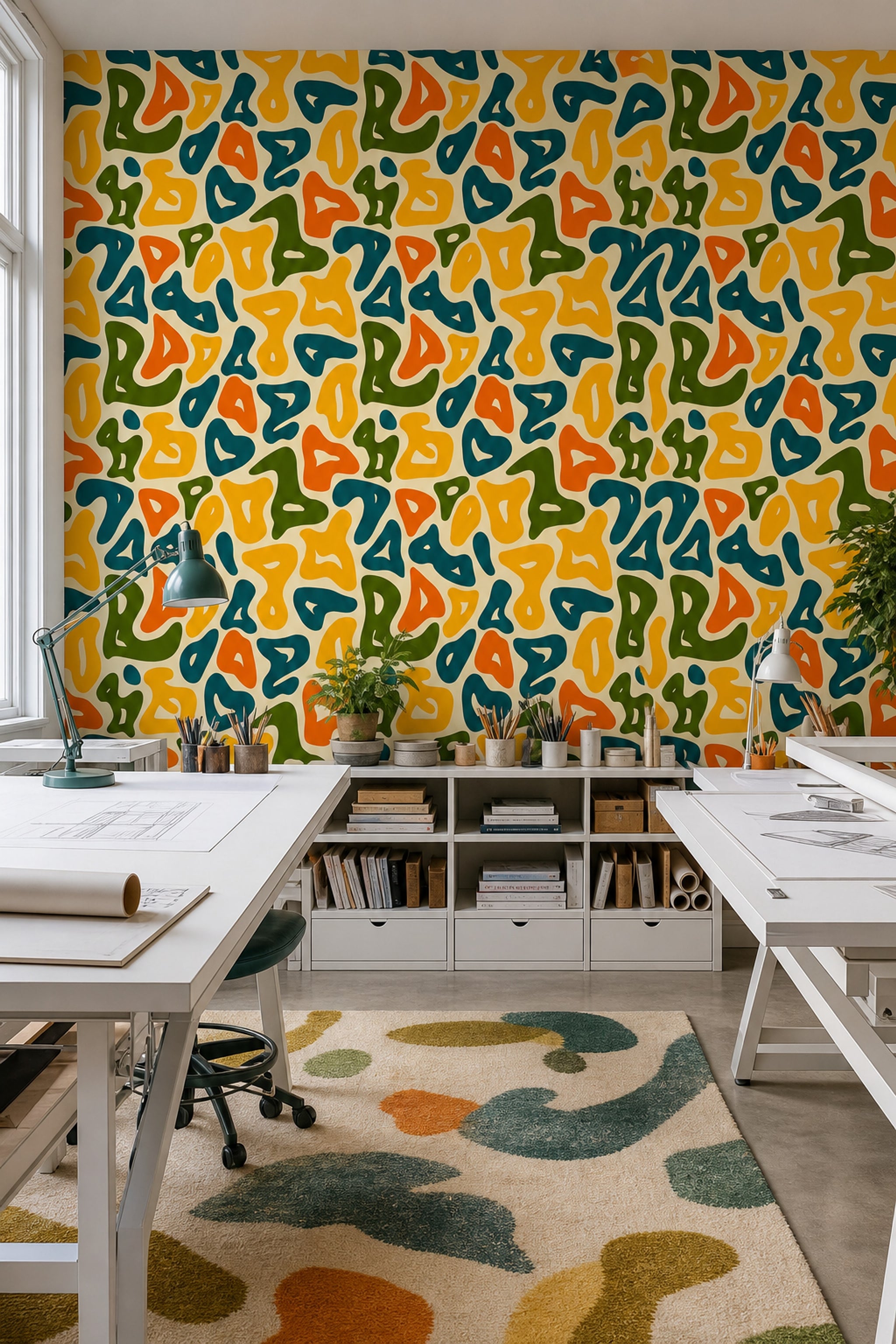 Mid Century Modern Wallpaper Abstract Pattern Mid Century Modern Decorative Mural