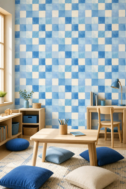 Checkered Wallpaper Watercolor Removable Coastal Wall Double Roll