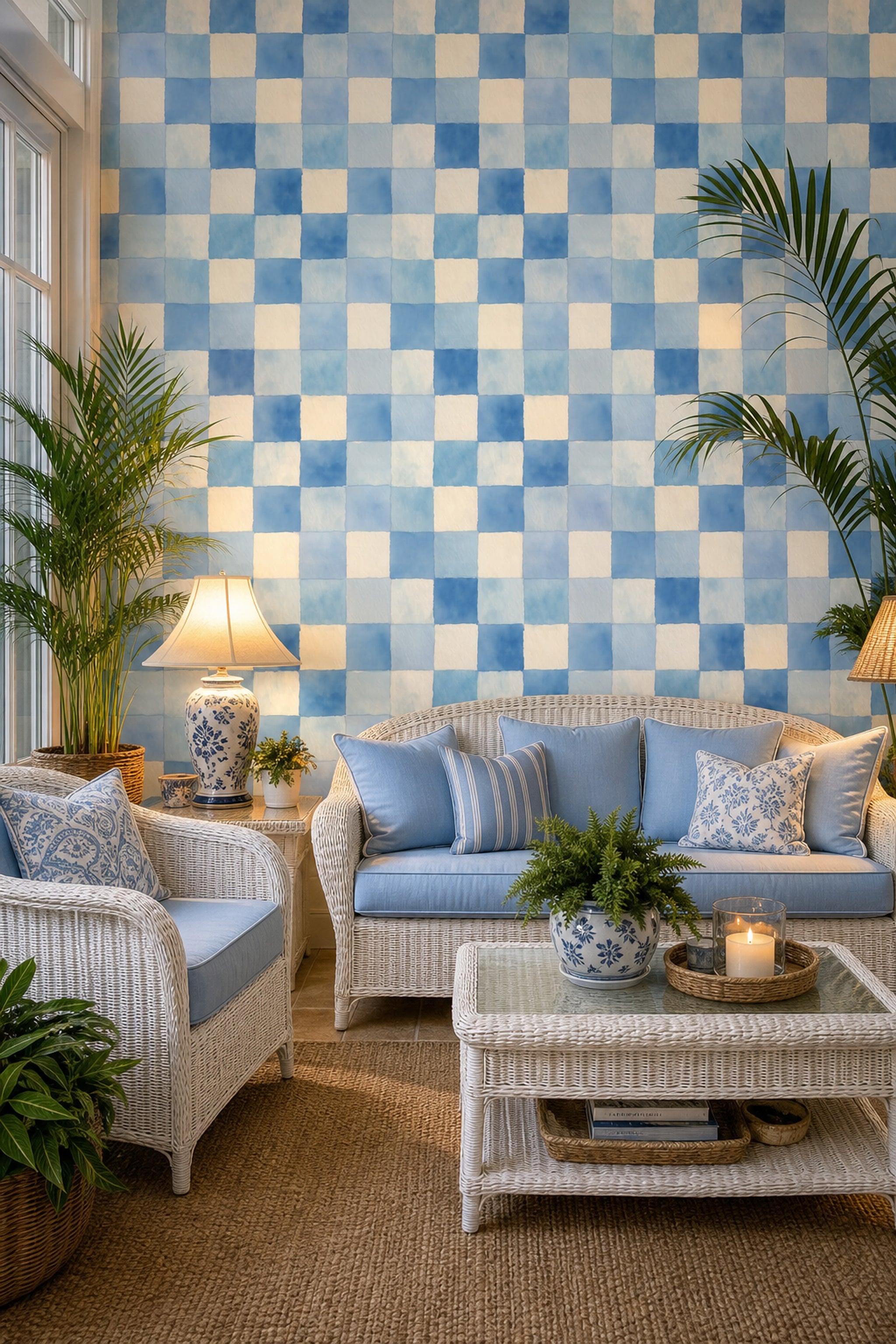 Checkered Wallpaper Watercolor Removable Coastal Wall Double Roll