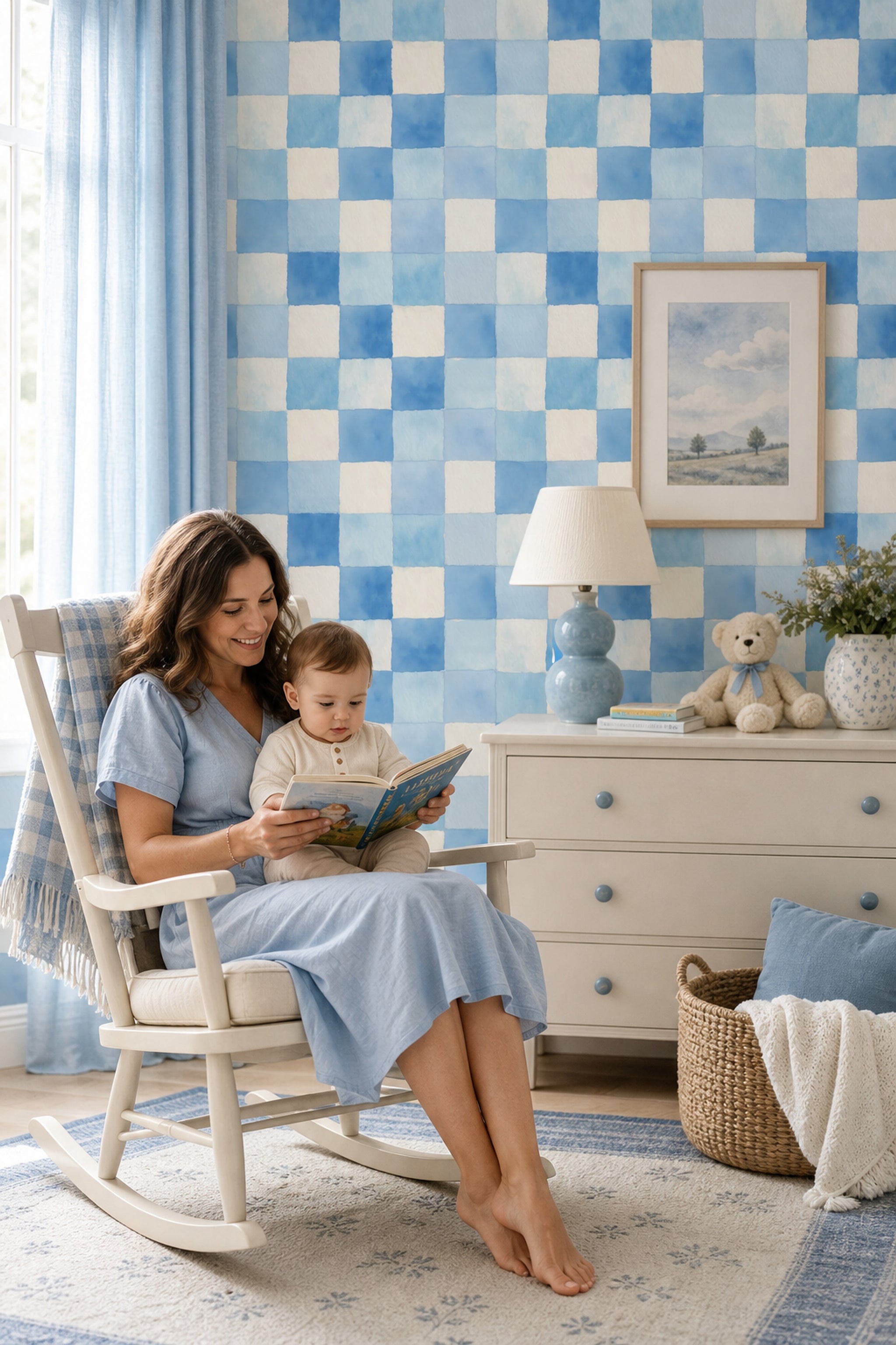 Checkered Wallpaper Watercolor Removable Coastal Wall Double Roll