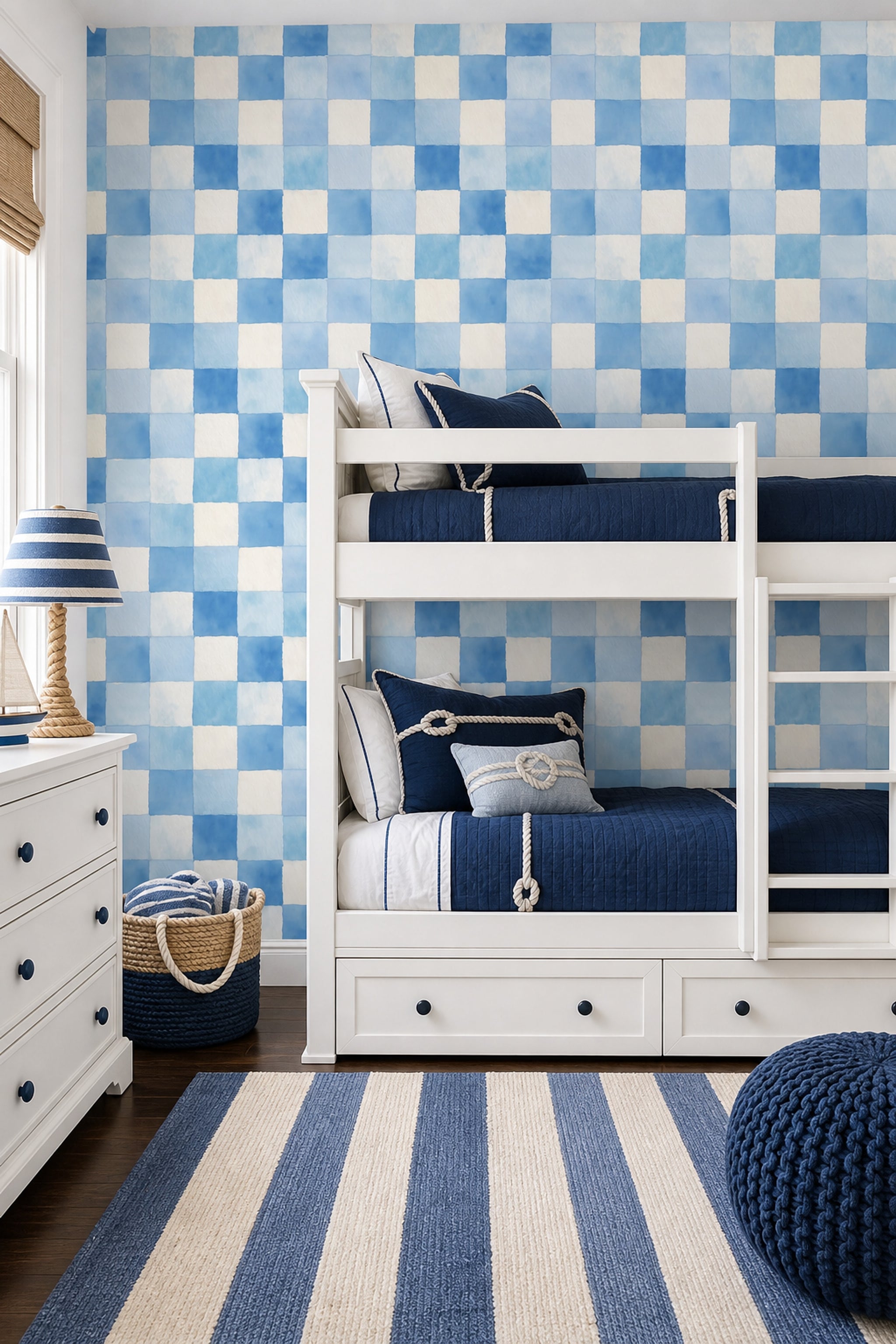 Checkered Wallpaper Watercolor Removable Coastal Wall Double Roll