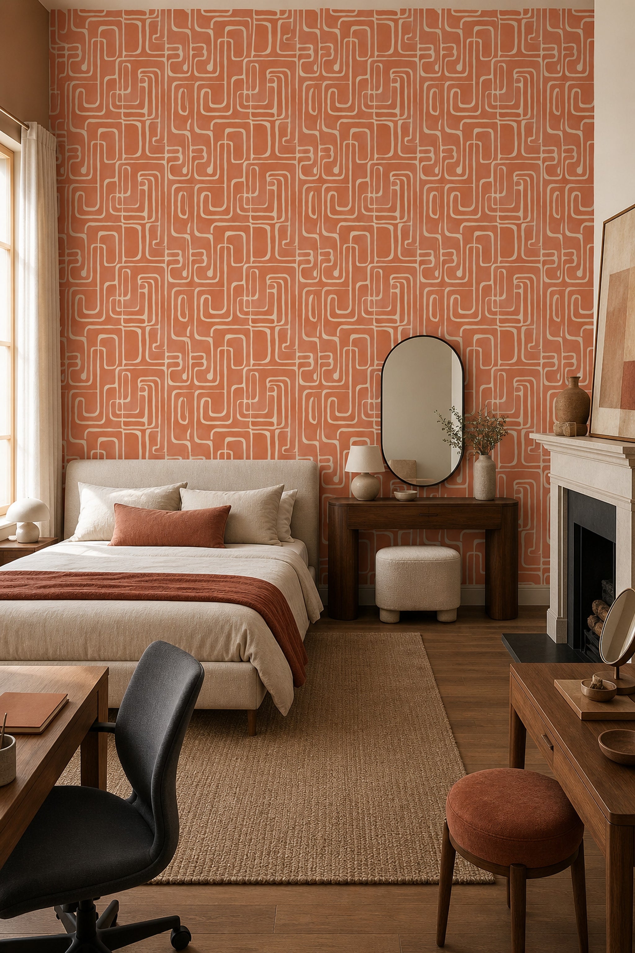 Mid Century Modern Wallpaper Retro Abstract Removable Wall Decor