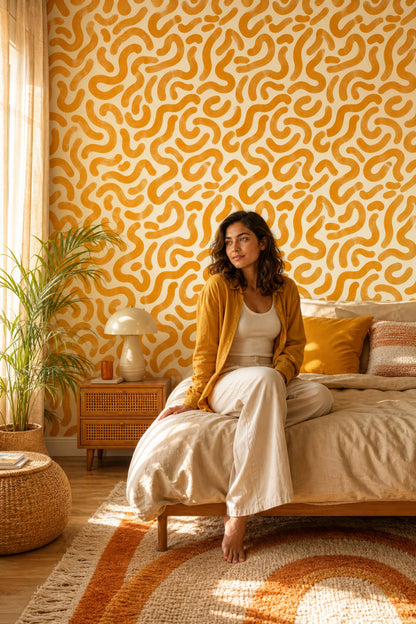 Abstract Wallpaper Brushstroke Organic Shapes Removable Wall Decor