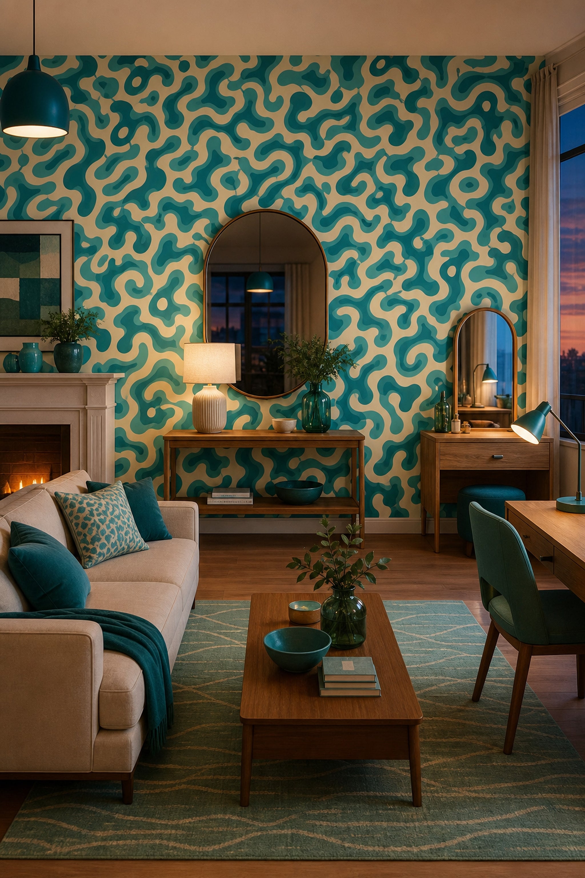 Mid Century Modern Wallpaper Retro Removable Modern Wall Double Roll