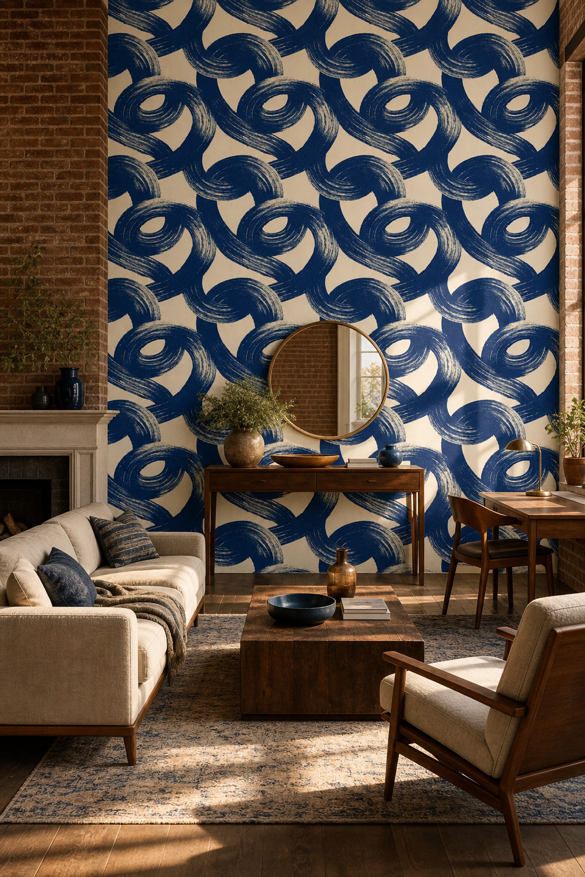 Bold Brushstrokes Wallpaper Gestural Loops Modern Minimalist Removable Wall Decor