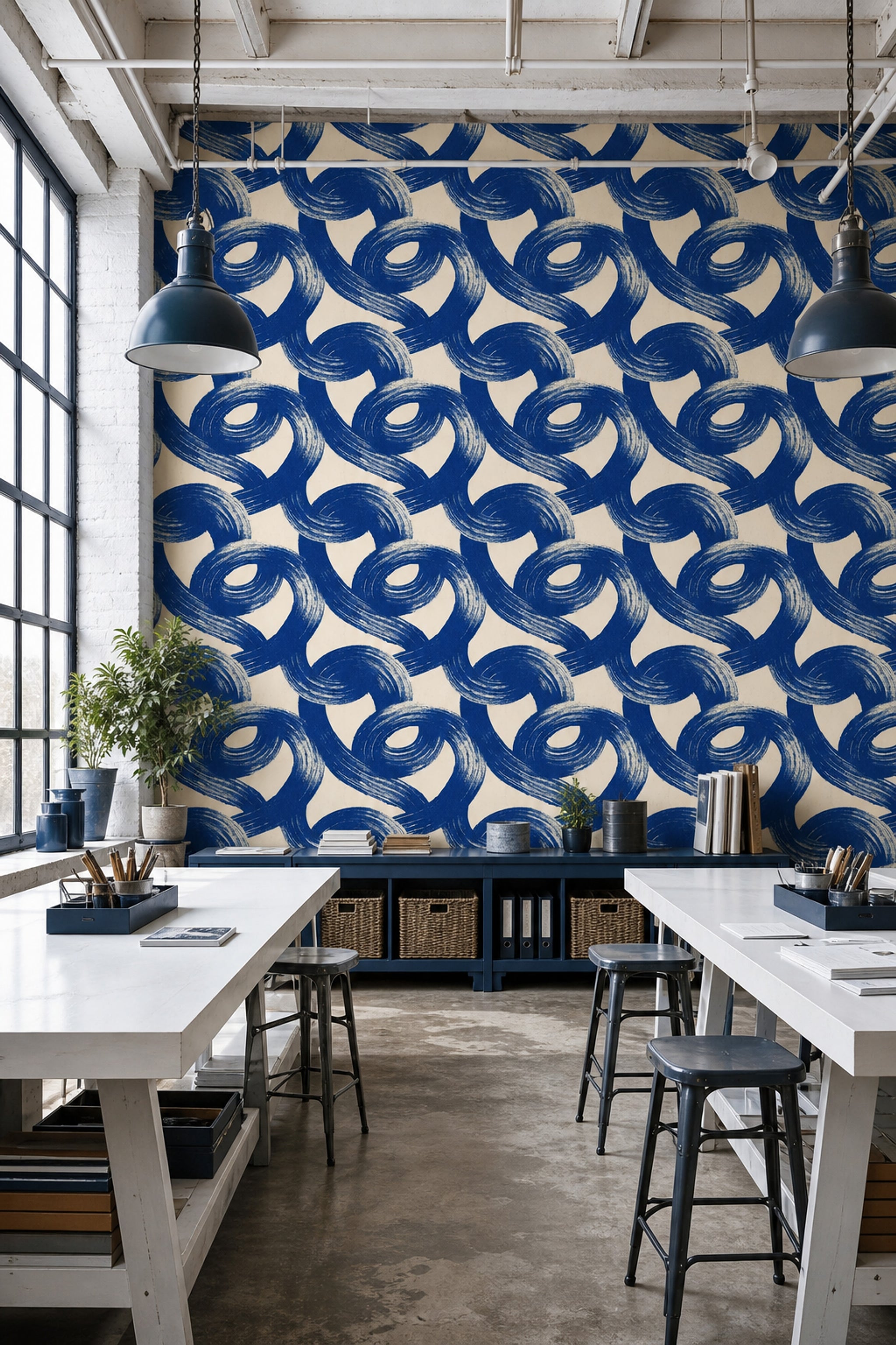 Bold Brushstrokes Wallpaper Gestural Loops Modern Minimalist Removable Wall Decor