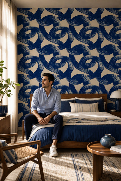 Bold Brushstrokes Wallpaper Gestural Loops Modern Minimalist Removable Wall Decor